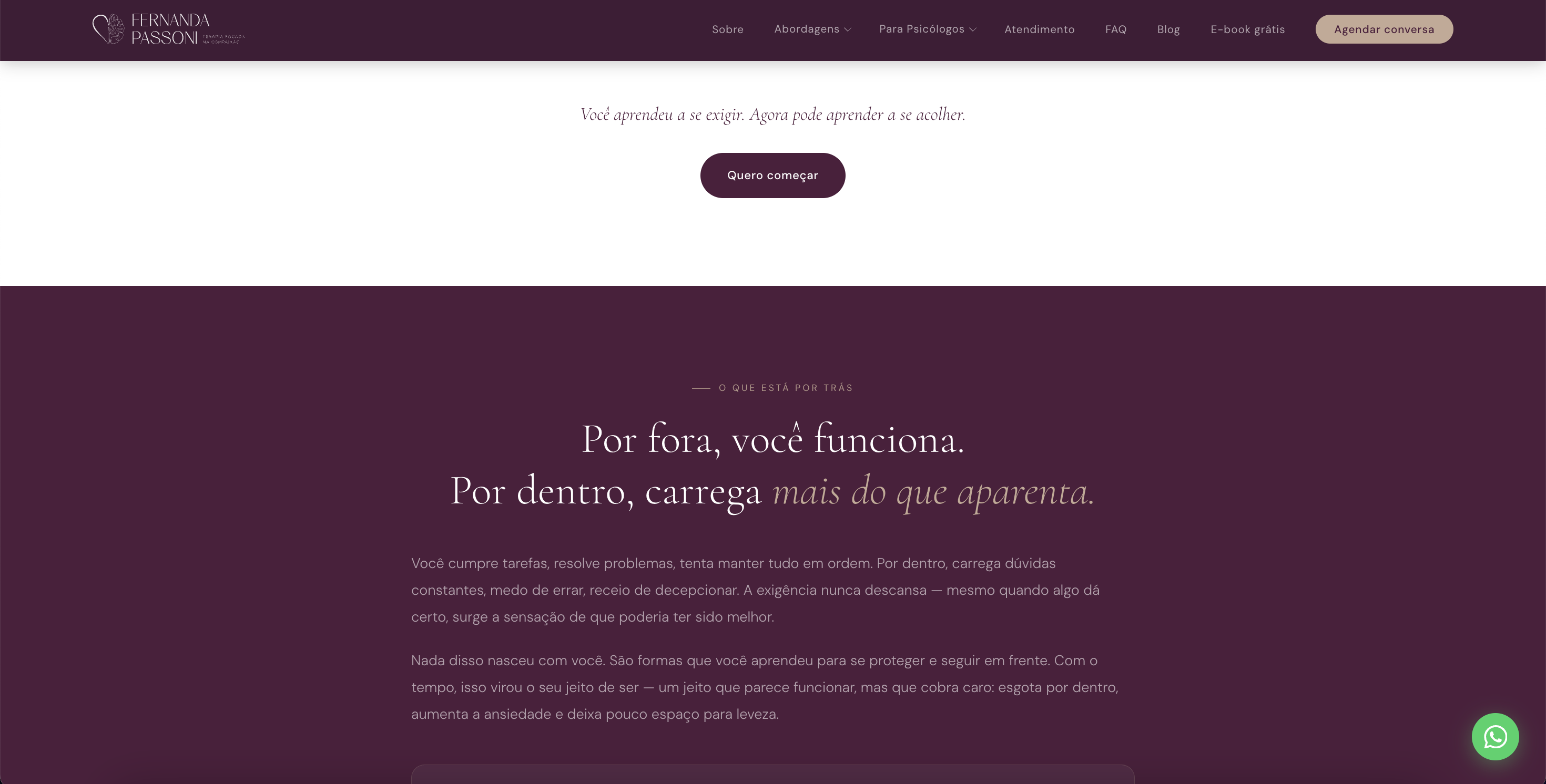 Exemplo de site de psicologia — seção de serviços do site de Fernanda Passoni