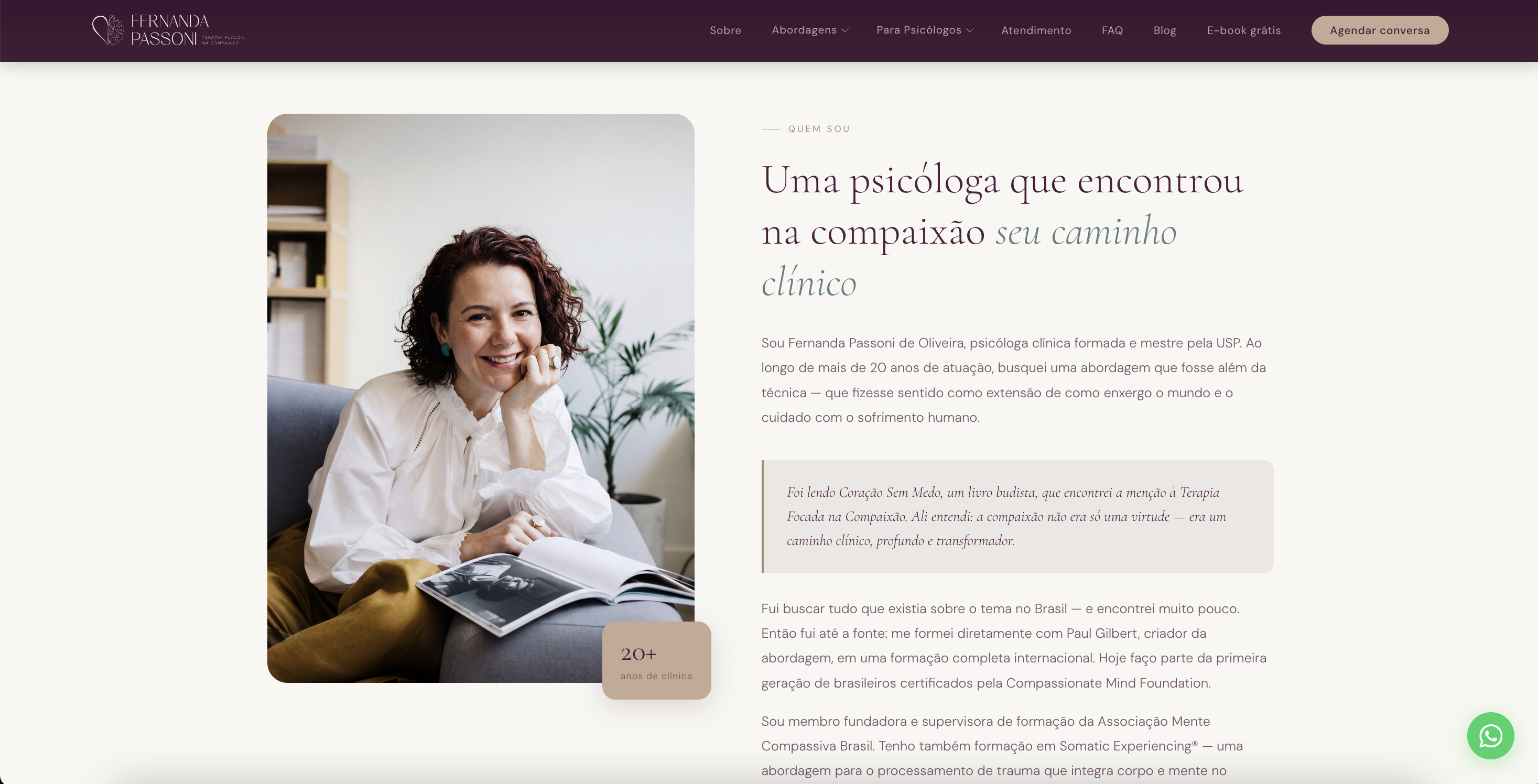 Exemplo de site de psicologia — página sobre de Fernanda Passoni